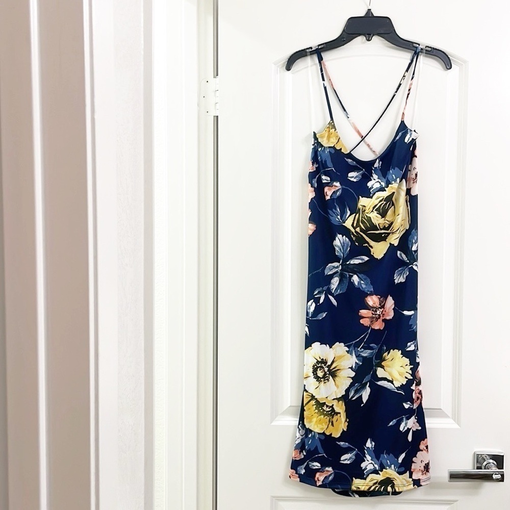 NEW Blue Leopard floral print strappy dress